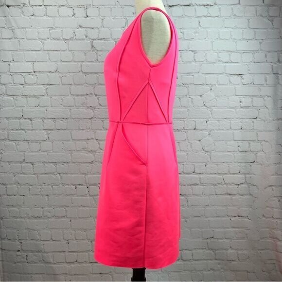 Milly Barbie Core Pink Neoprene Sleeveless Scuba Shift Dress with Pockets Size 6 - Picture 8 of 13